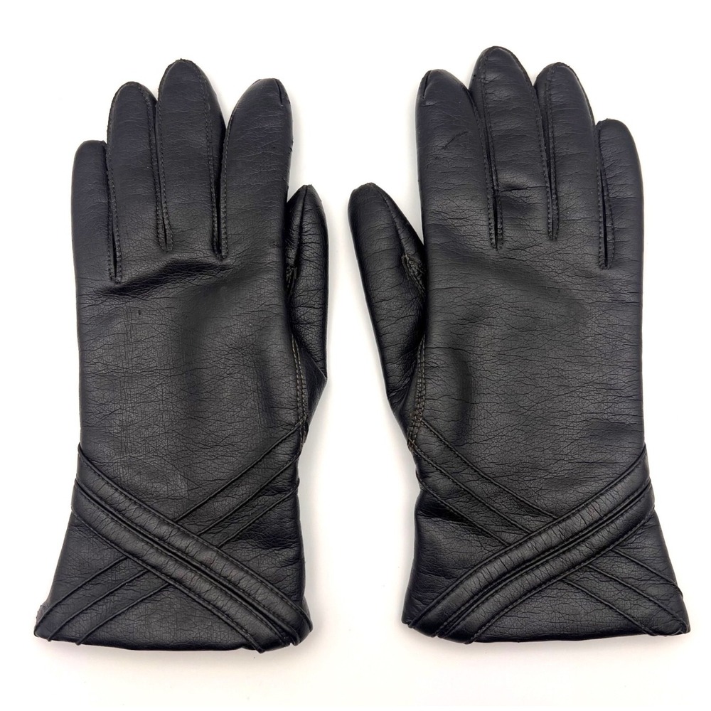 Vintage Fownes Gloves Women's Size A Black Faux Leather WPL 9522 Fourchette